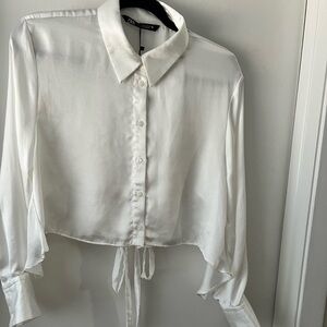 Zara White Satin Button-Down Shirt